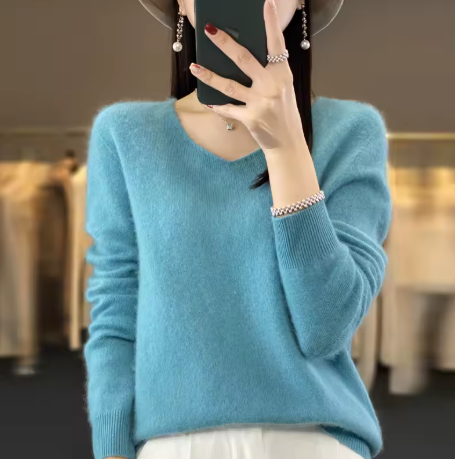 여성용 브이넥 풀오버 캐주얼 니트탑 스웨터